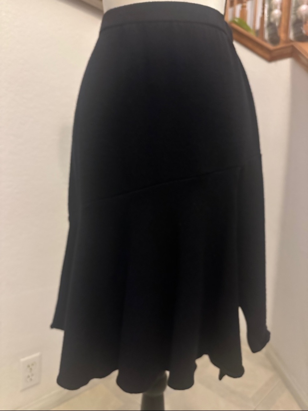 St. John Black Asymmetrical Flared Midi Skirt
